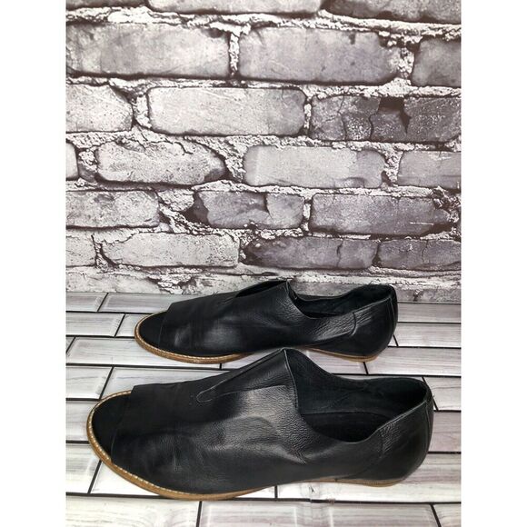 Zero+Maria Cornejo Black Leather Peep Toe Loafer Flats Women’s Sz 39EU/8.5M US - Picture 1 of 16